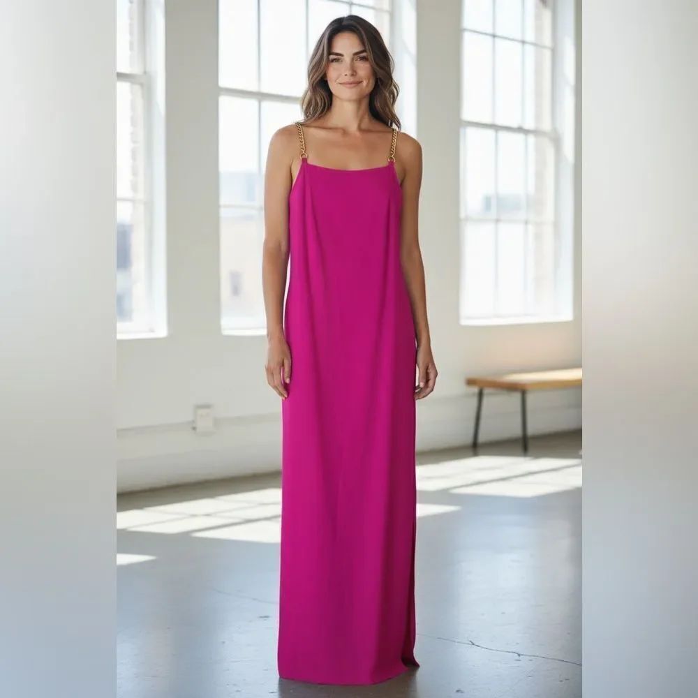 Trina Turk Fuchsia Pink Chain Strap Maxi Dress – Style TD175007 Size 0